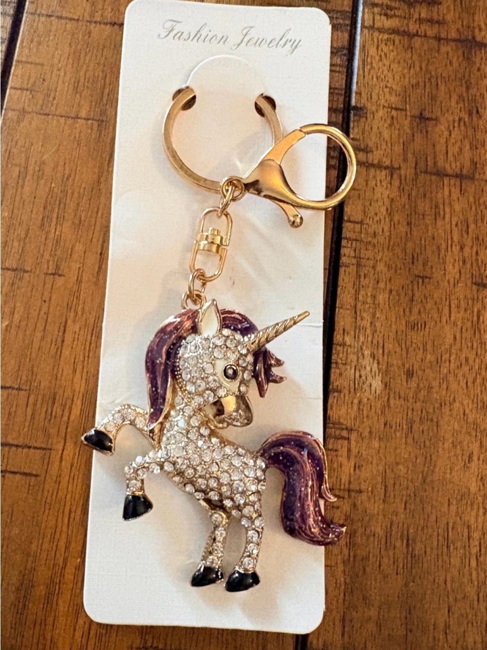 Rhinestone Unicorn Keychain with Purple Mane
